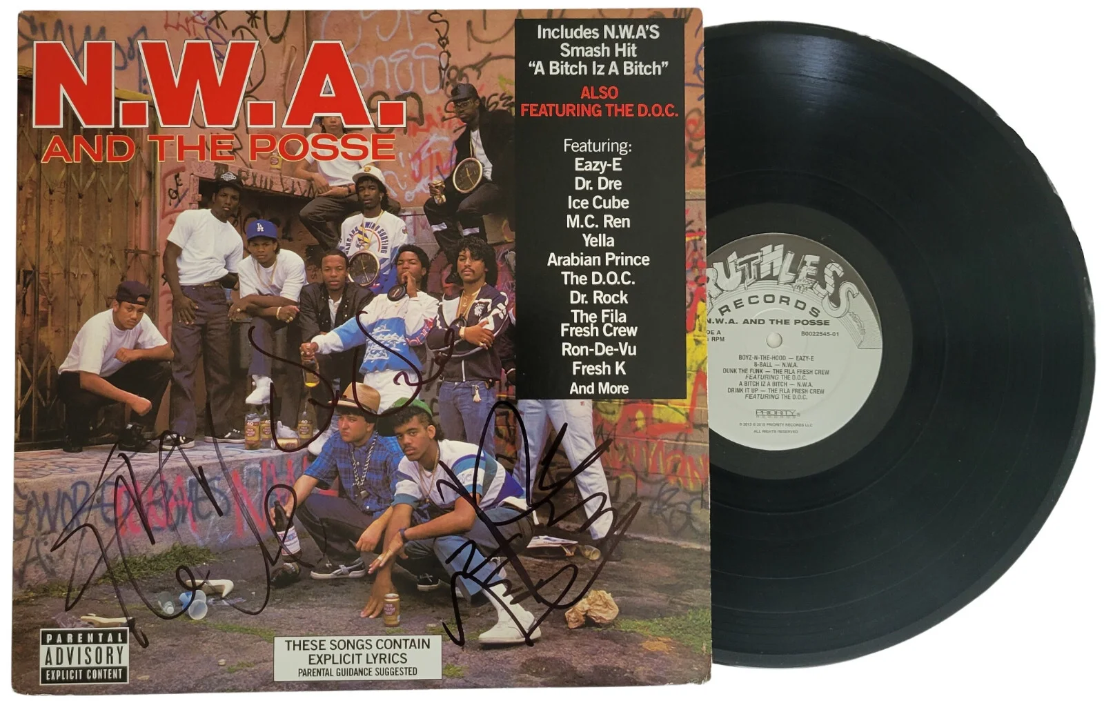 DR Dre Ice Cube DJ Yella signed NWA & Posse album vinyl record Proof Beckett COA, изображение 2