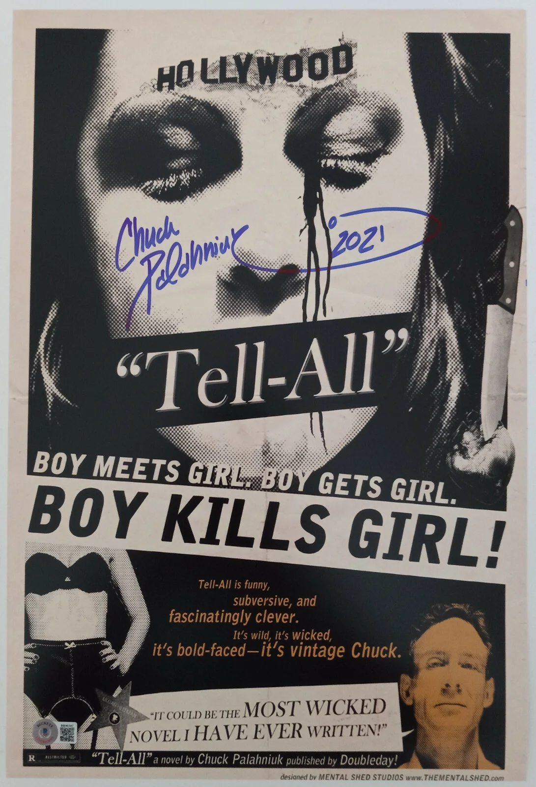 Chuck Palahniuk — Chuck Palahniuk signed 12x18 Tell All movie poster photo Beckett COA exact proof, изображение 2