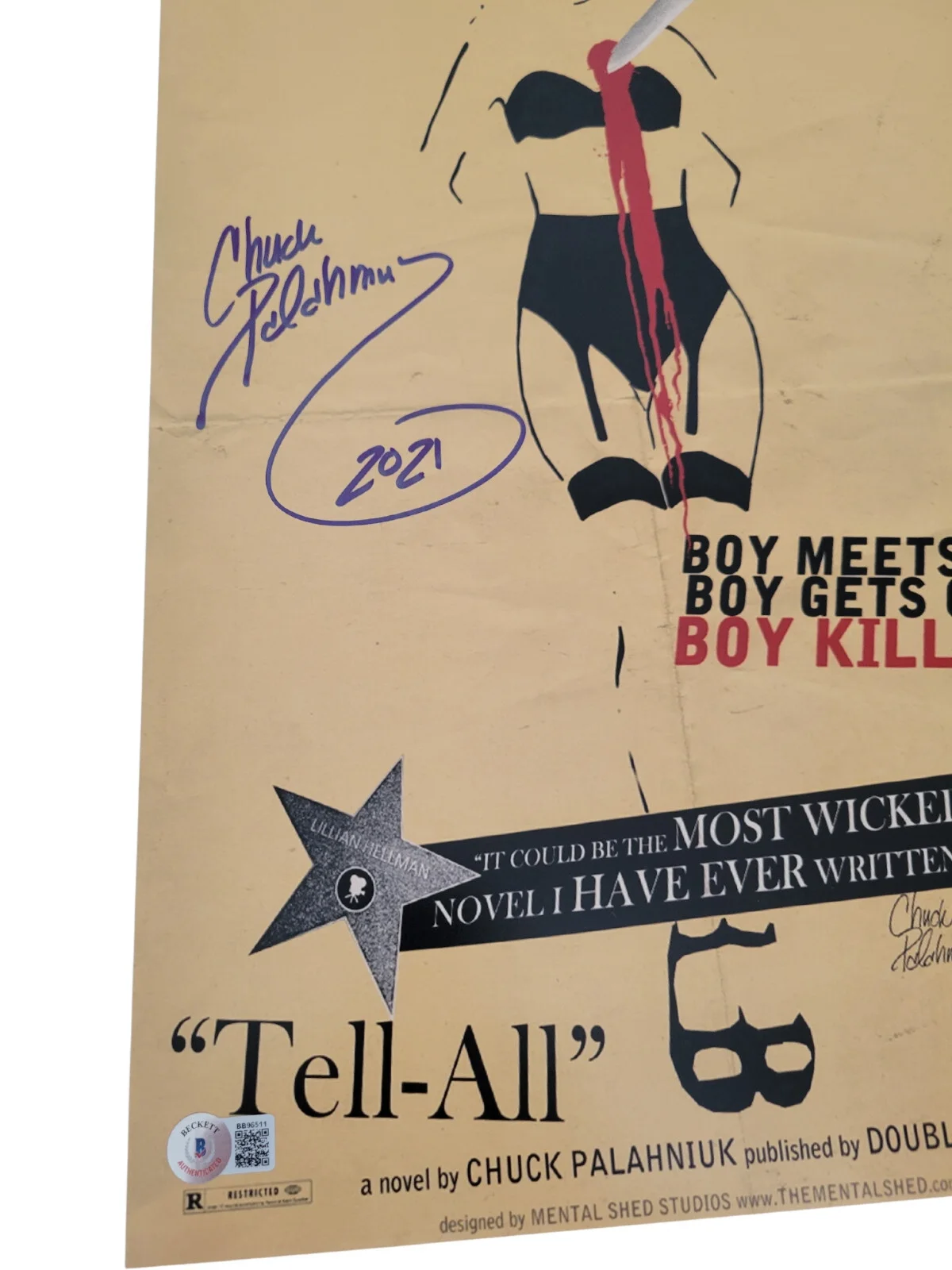 Chuck Palahniuk — Chuck Palahniuk signed 12x18 Tell All movie poster photo Beckett COA exact proof, изображение 3