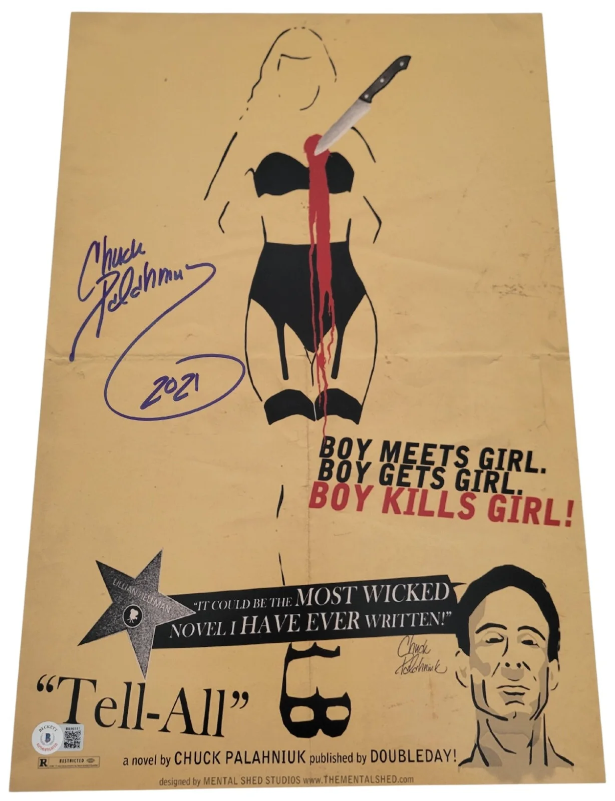 Chuck Palahniuk — Chuck Palahniuk signed 12x18 Tell All movie poster photo Beckett COA exact proof, изображение 4