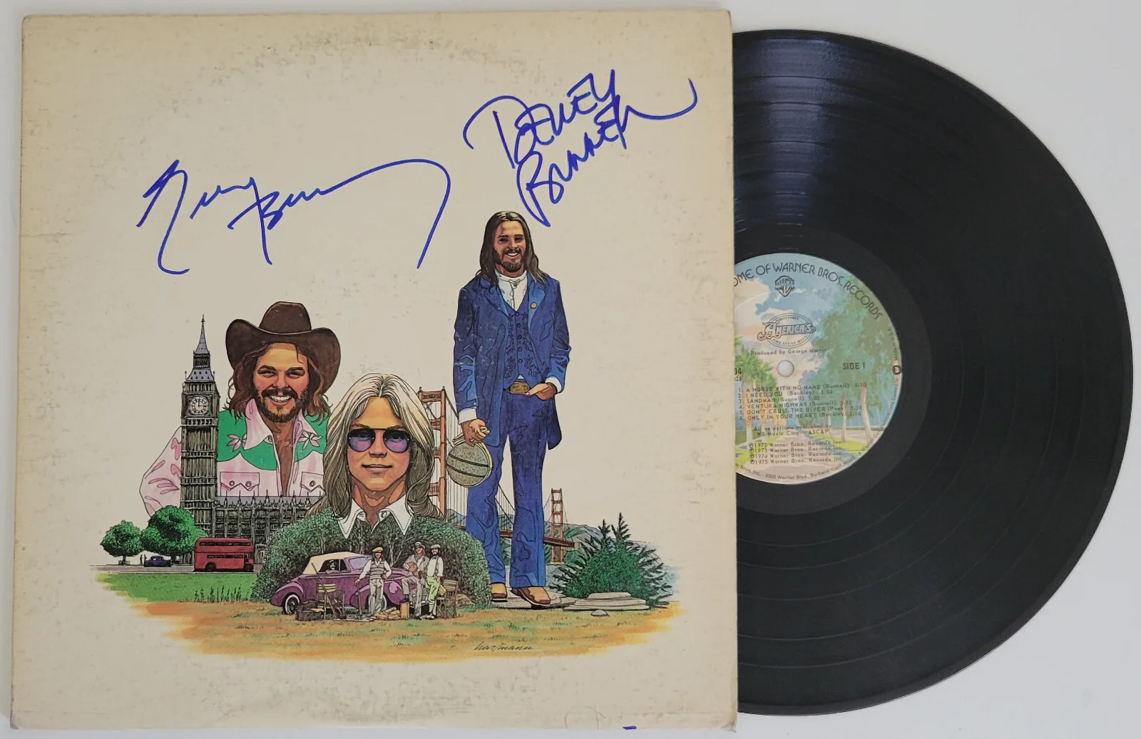 Dewey Bunnell Gerry Beckley signed America Greatest Hits album vinyl COA proof, изображение 2