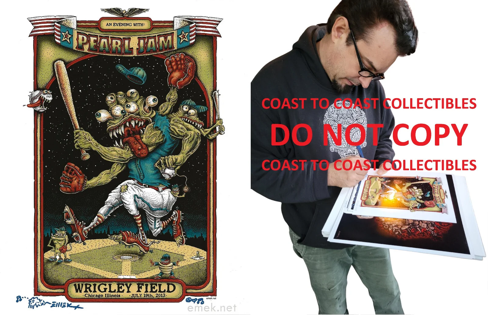 Emek Golan — Emek Golan signed 2013 Pearl Jam gig poster 8x10 photo COA exact proof autograph