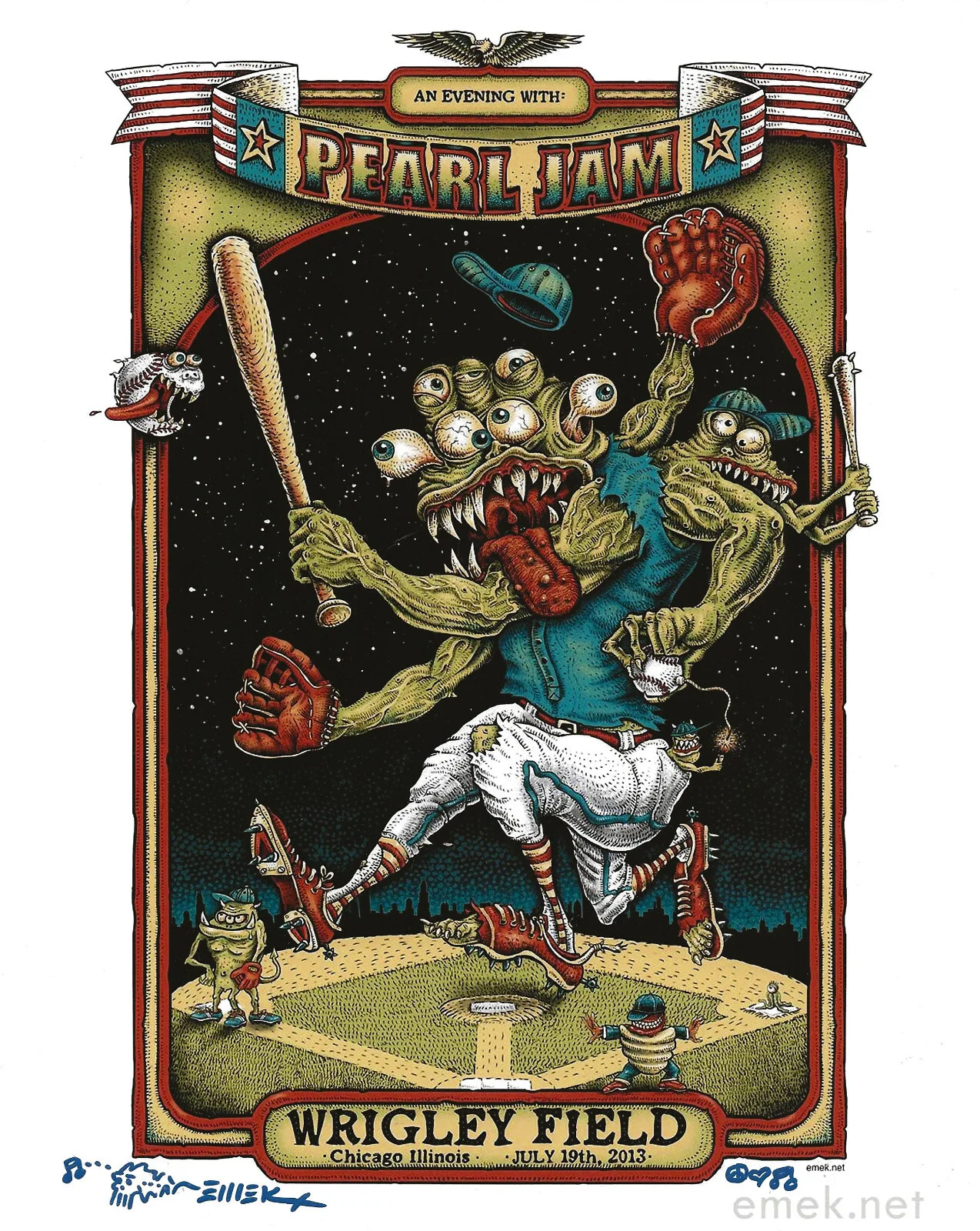 Emek Golan — Emek Golan signed 2013 Pearl Jam gig poster 8x10 photo COA exact proof autograph, изображение 2