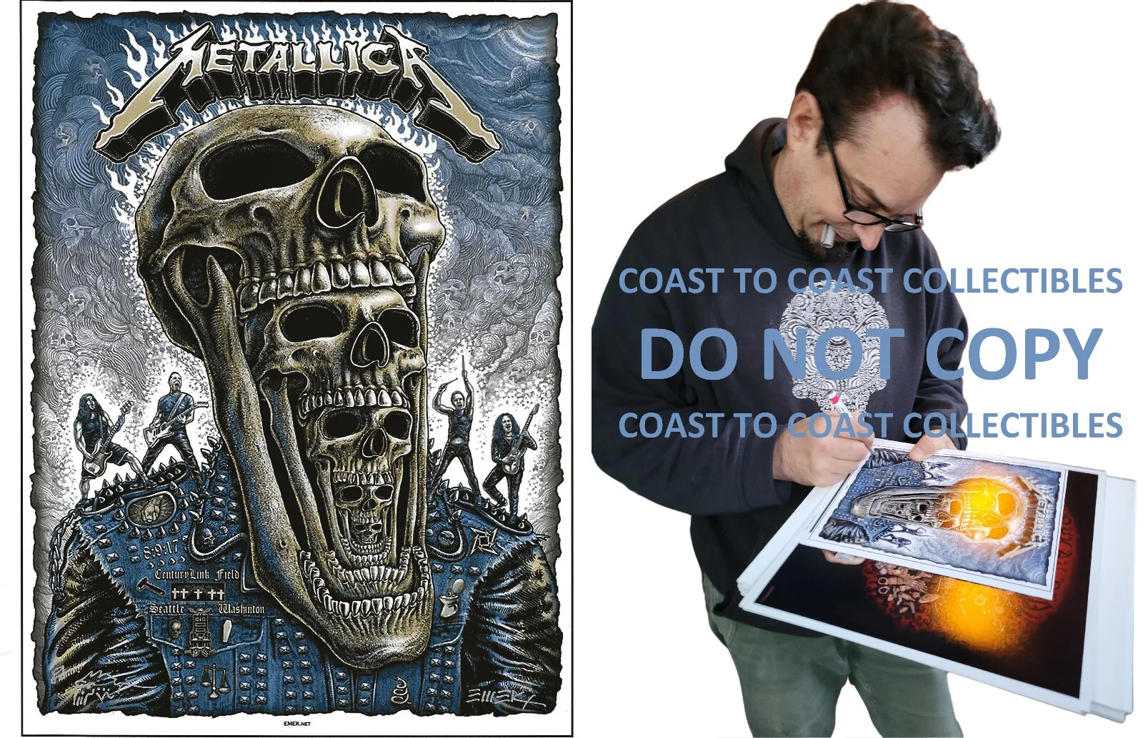 Emek Golan — Emek Golan signed Metallica gig poster 8x10 photo COA exact proof autograph