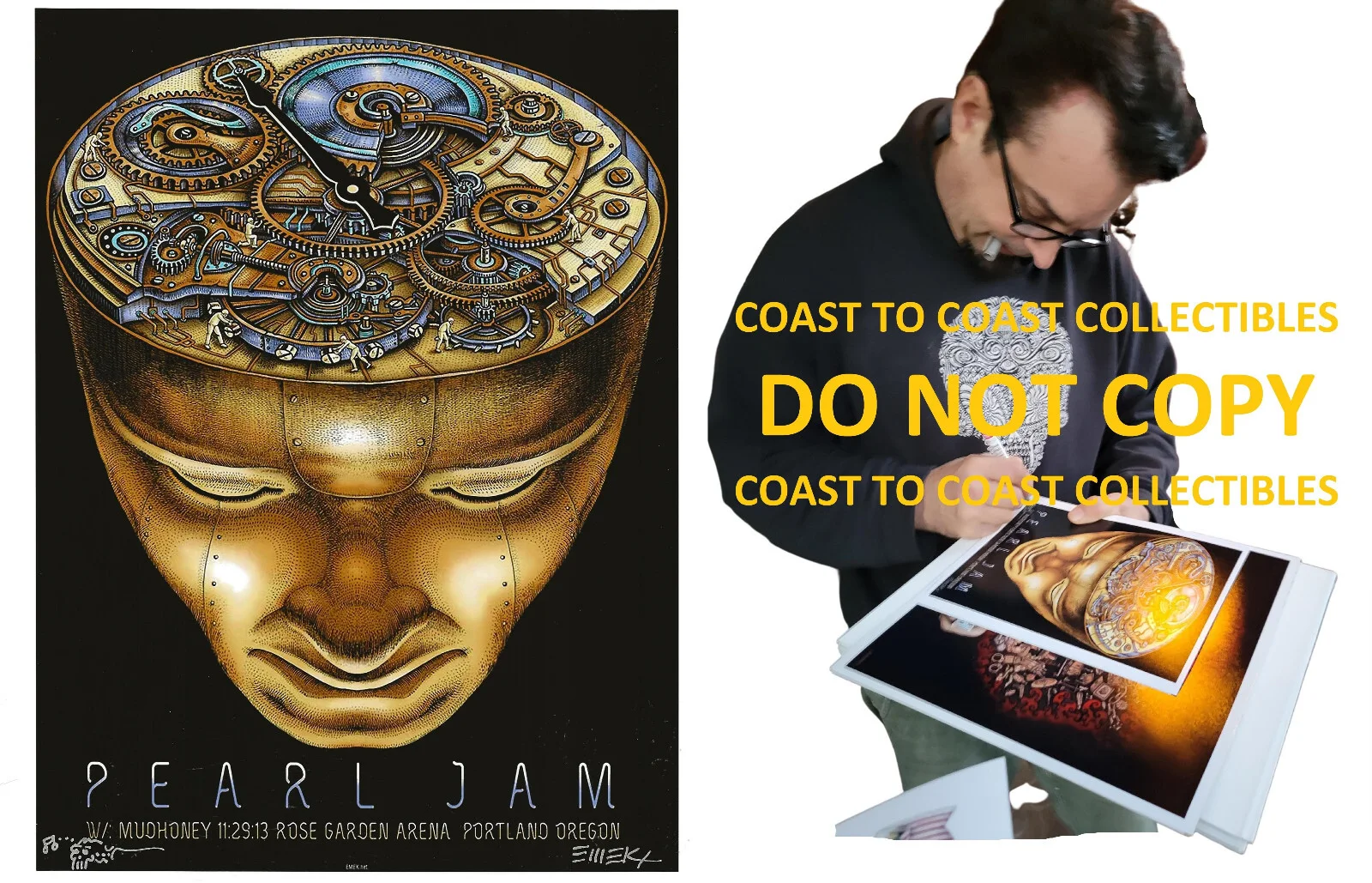 Emek Golan — Emek Golan signed 2013 Pearl Jam gig poster 8x10 photo COA exact proof autograph