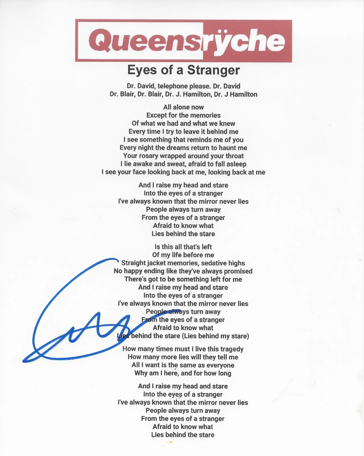 Geoff Tate Signed Queensryche Eyes of a Stranger Lyrics Sheet Proof Autographed, изображение 2