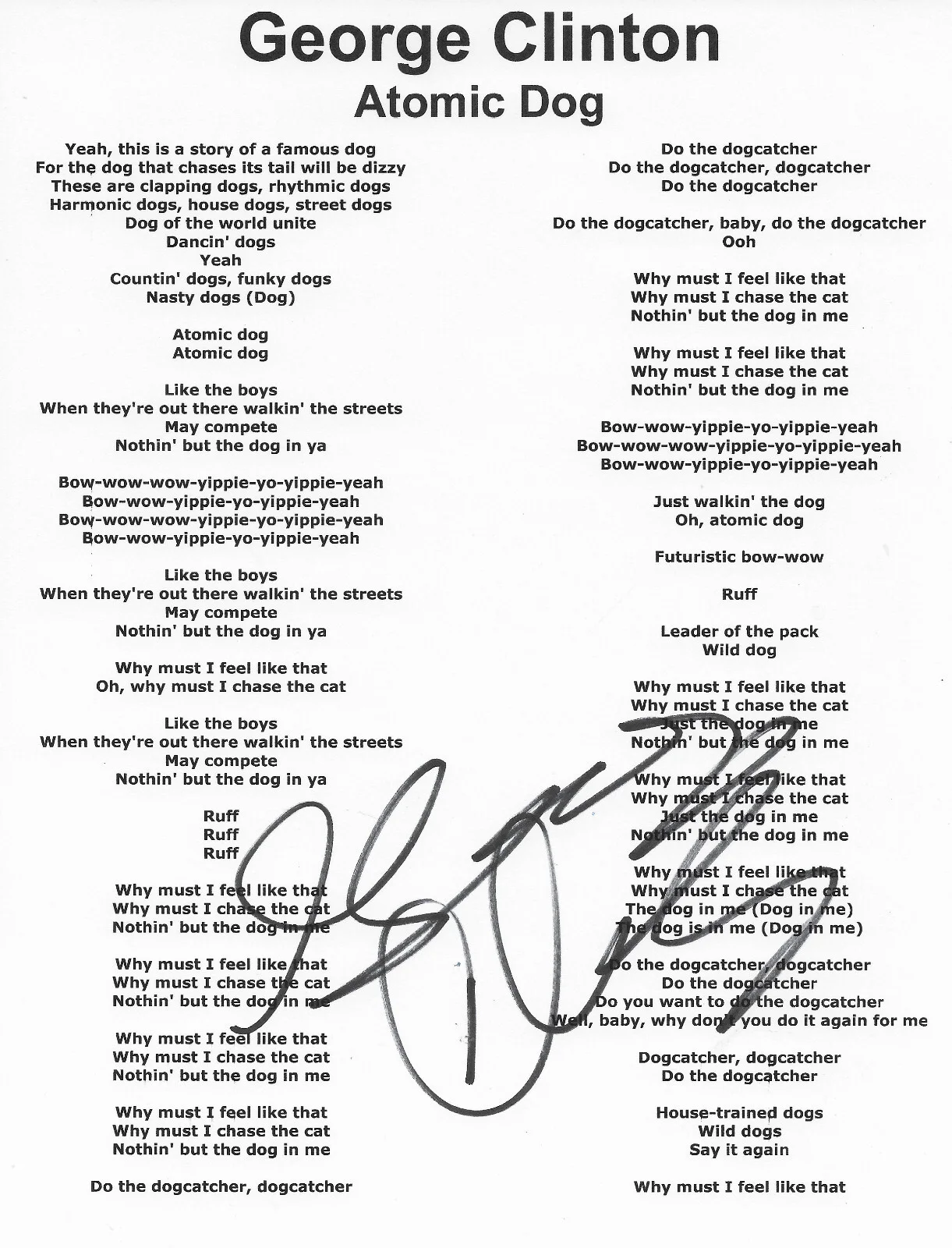George Clinton Signed Atomic Dog Lyrics Sheet COA Proof Autographed Funkadelic, image 2
