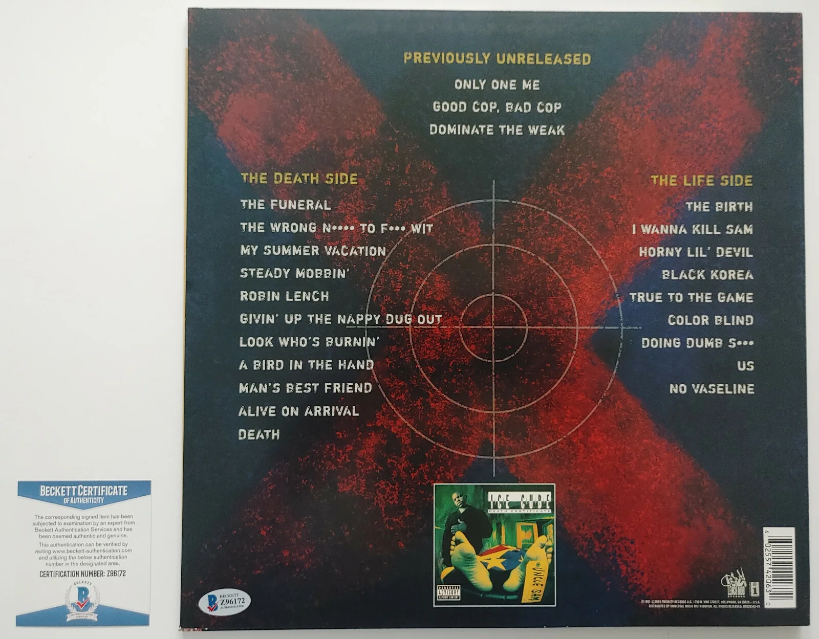 Ice Cube signed Death Certificate 25TH Anniversary vinyl album proof Beckett BAS, изображение 4