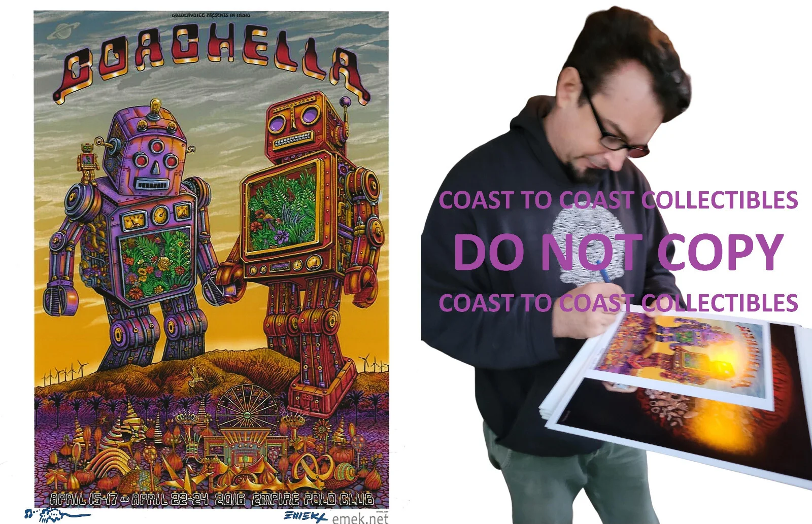 Emek Golan — Emek Golan signed 2016 Coachella gig poster 8x10 photo COA exact proof autograph