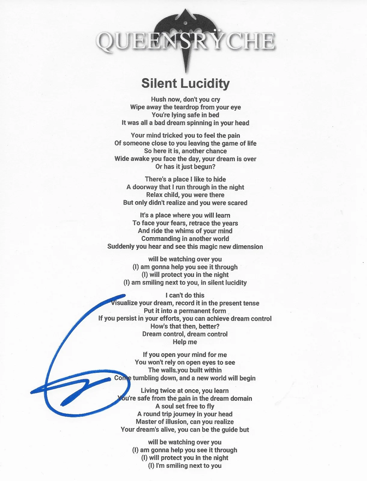 Geoff Tate Signed Queensryche Silent Lucidity Lyrics Sheet COA Proof Autographed, image 2
