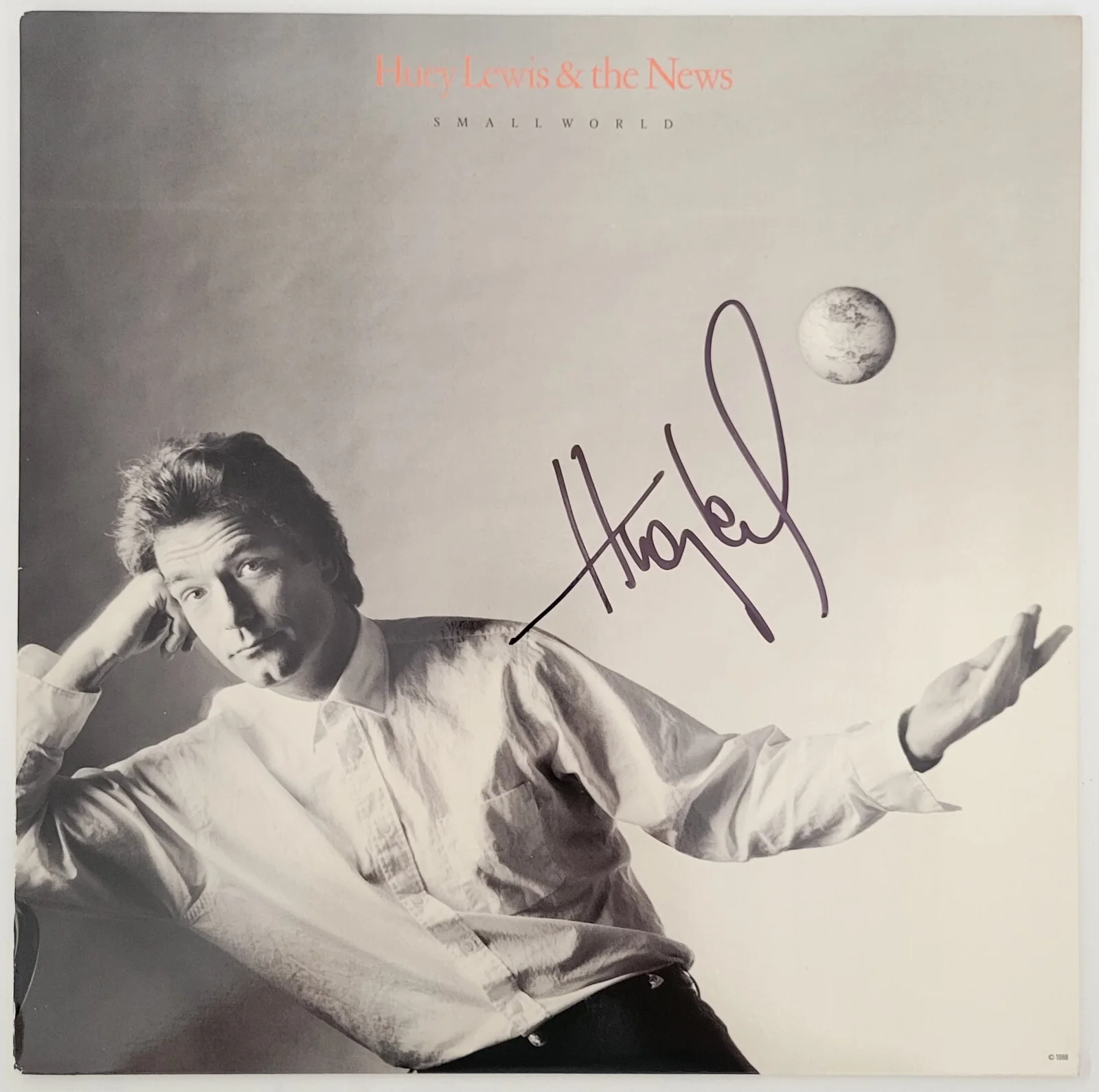 Huey Lewis signed Small World album COA exact proof autographed Vinyl Record, image 3