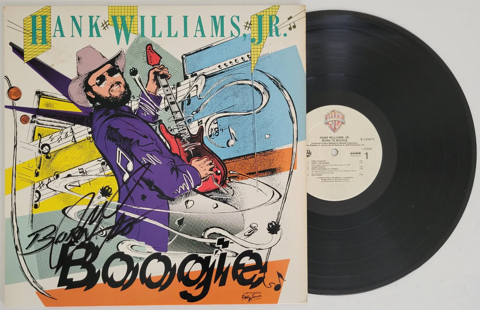 Hank Williams Jr signed Born to Boogie album vinyl record proof COA autographed, image 2