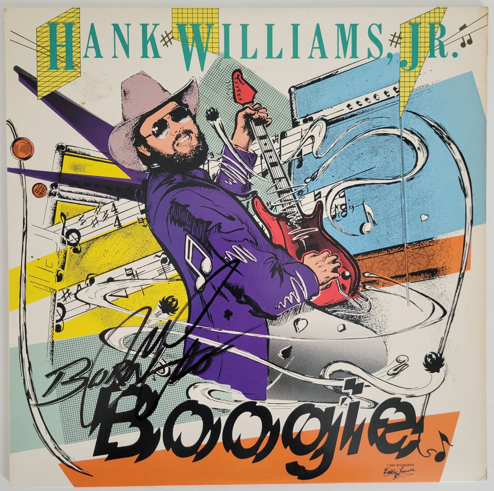 Hank Williams Jr signed Born to Boogie album vinyl record proof COA autographed, image 3