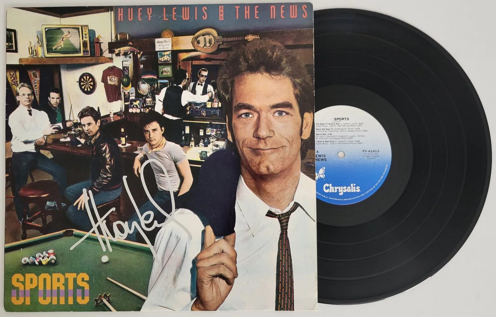 Huey Lewis signed Sports album COA exact proof autographed Vinyl Record, изображение 2