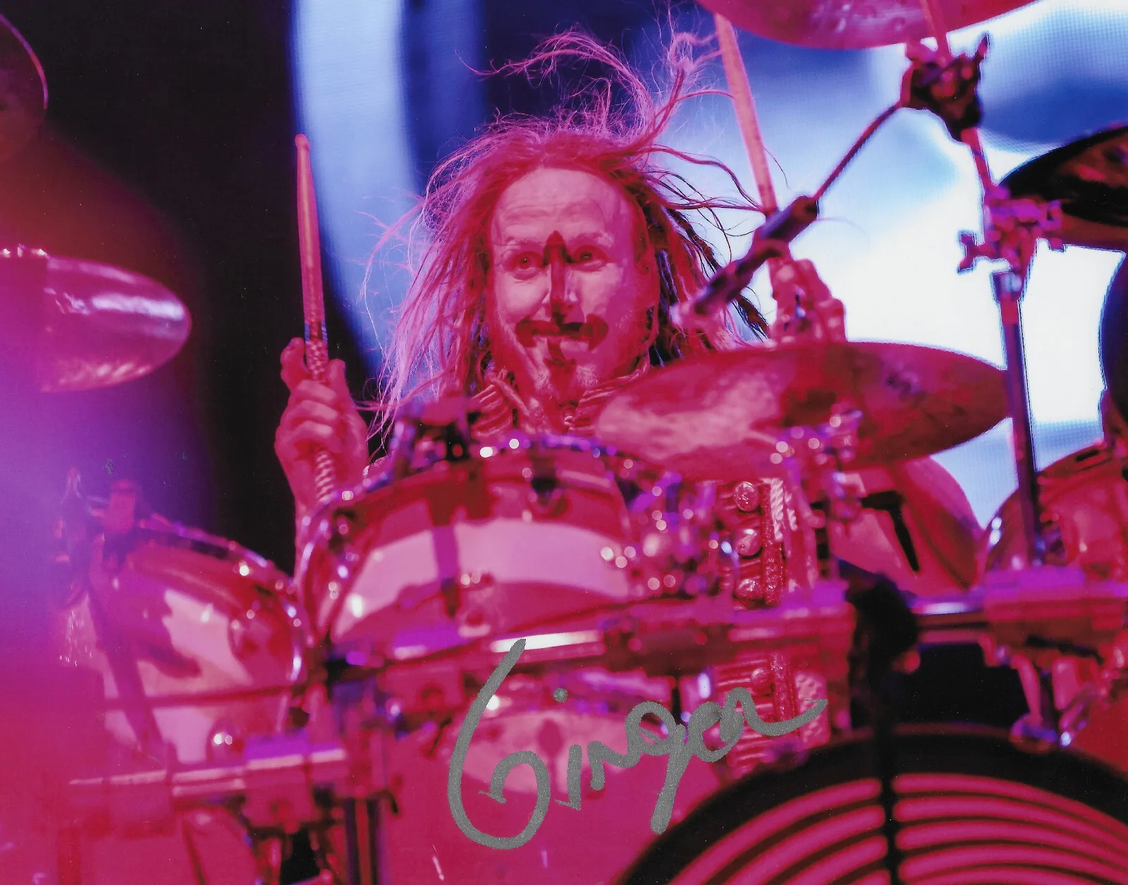 Ginger Fish signed 8x10 photo proof COA auto Rob Zombie & Marilyn Manson Drummer, изображение 2