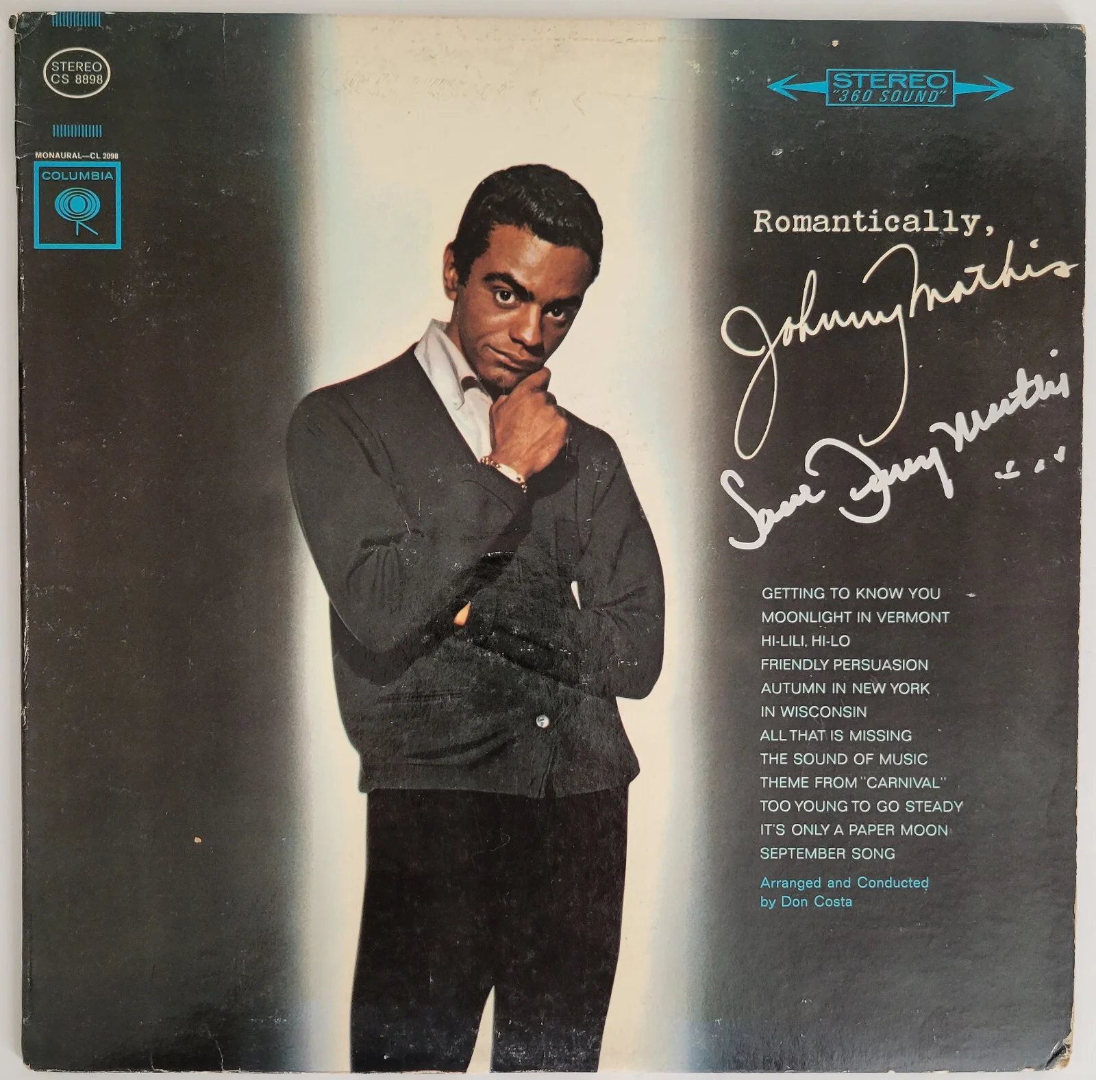 Johnny Mathis signed Romantically album vinyl COA exact proof autographed, image 3