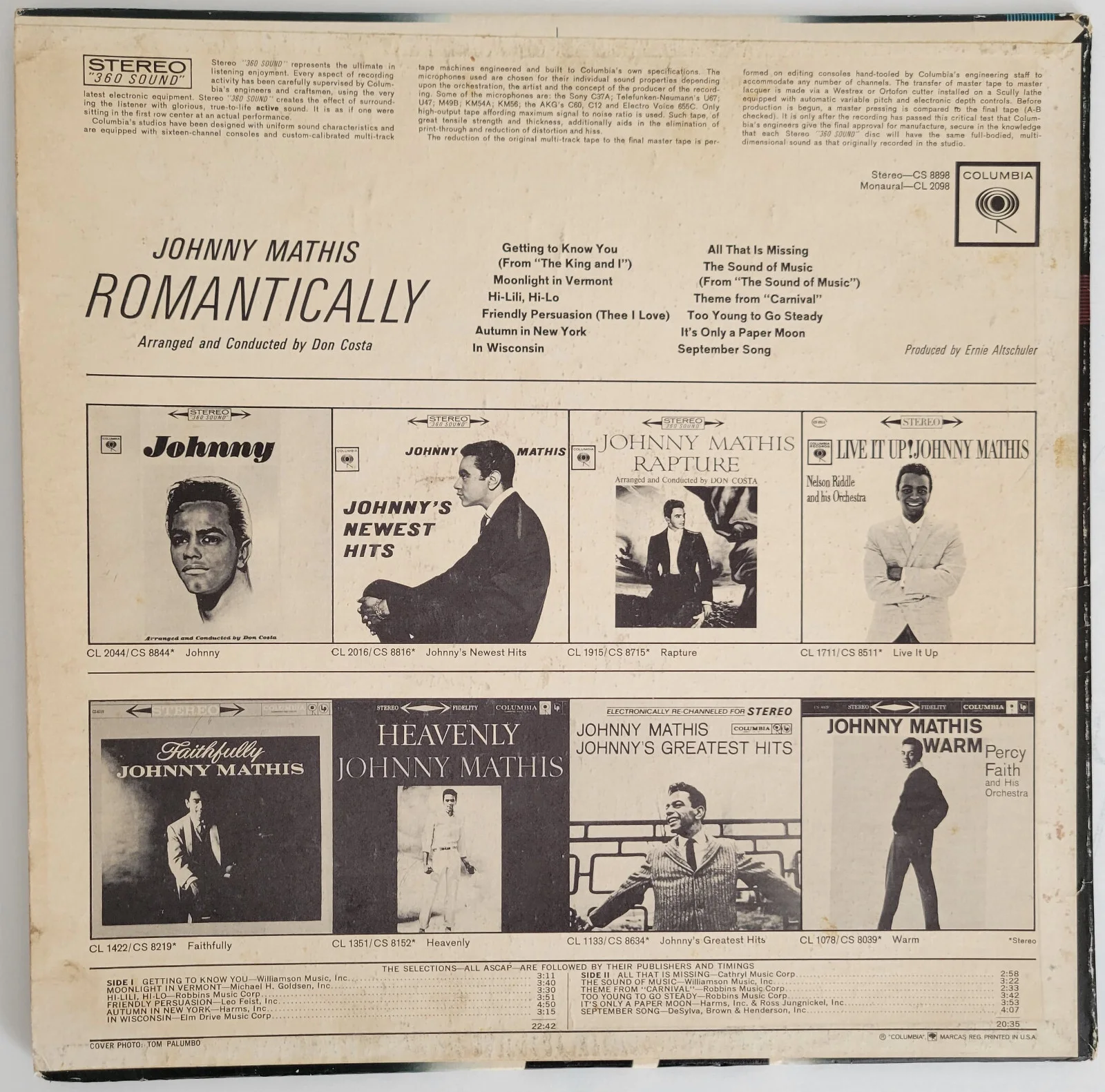 Johnny Mathis signed Romantically album vinyl COA exact proof autographed, image 4