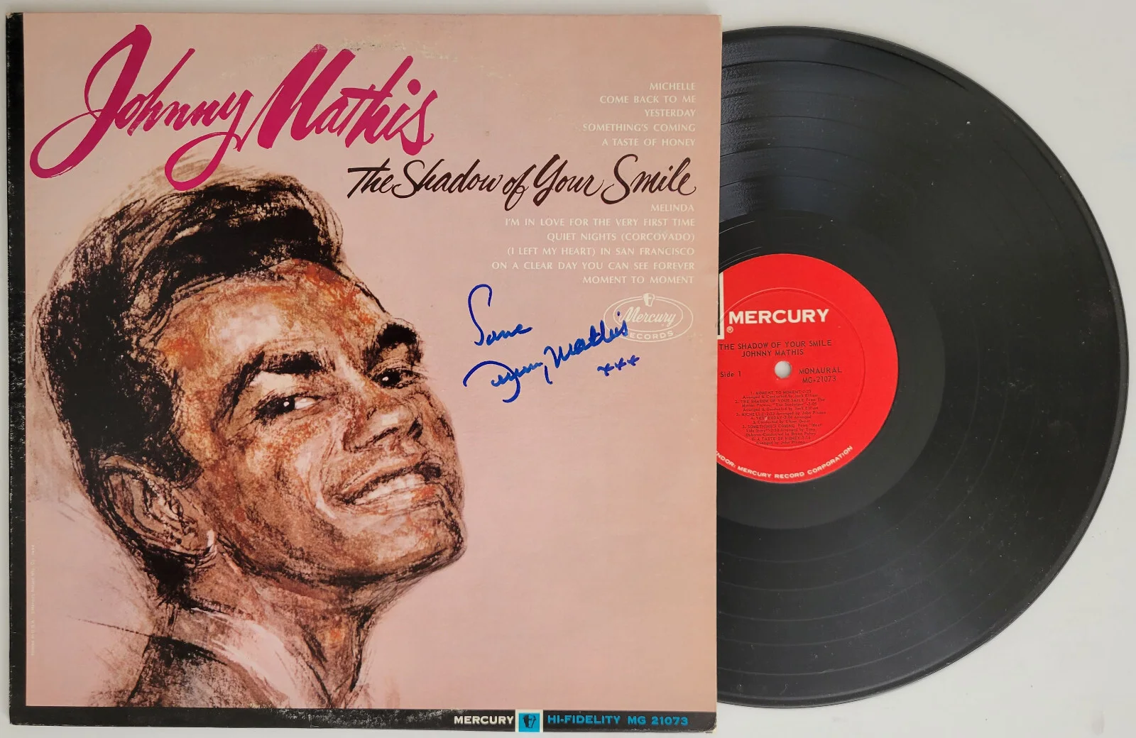 Johnny Mathis signed The Shadow of your Smile album vinyl COA proof autographed, image 2