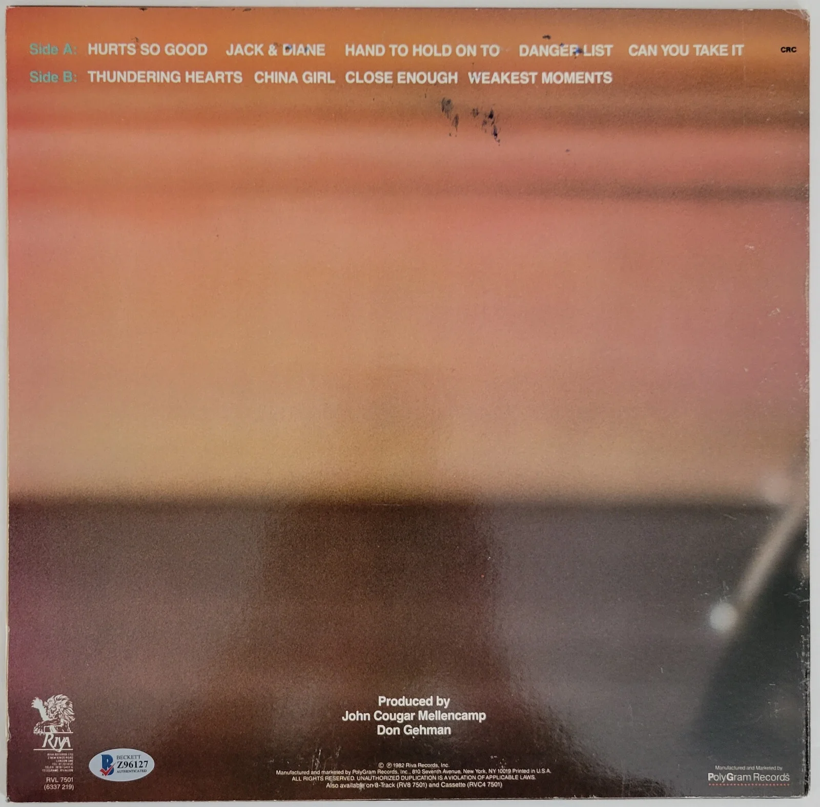 John Cougar Mellencamp signed American Fool album vinyl record proof Beckett COA, изображение 4