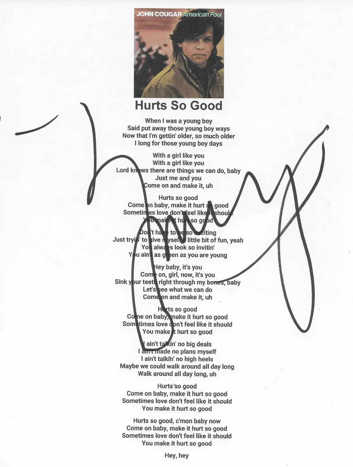 John Mellencamp signed Hurts so Good Lyrics sheet COA exact Proof autographed, image 2