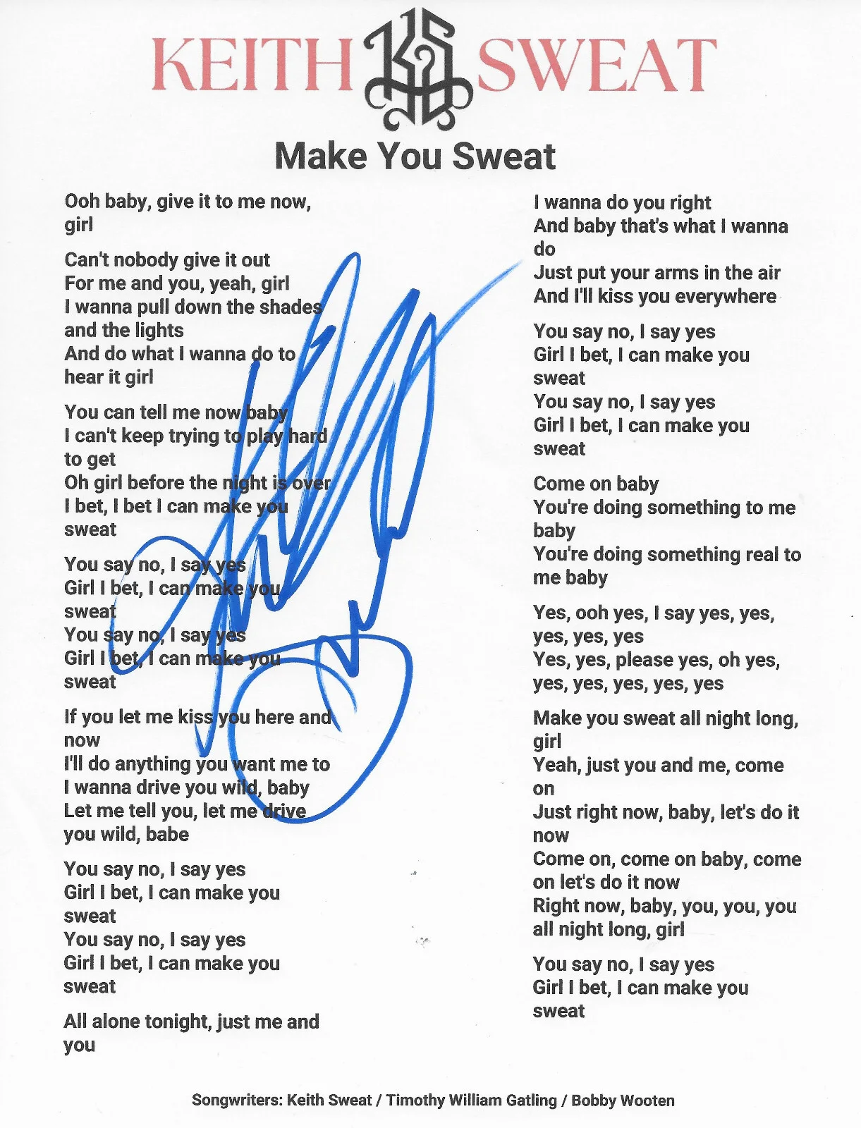 Keith Sweat Signed Make You Sweat Lyrics Sheet COA Exact Proof Autographed, image 2