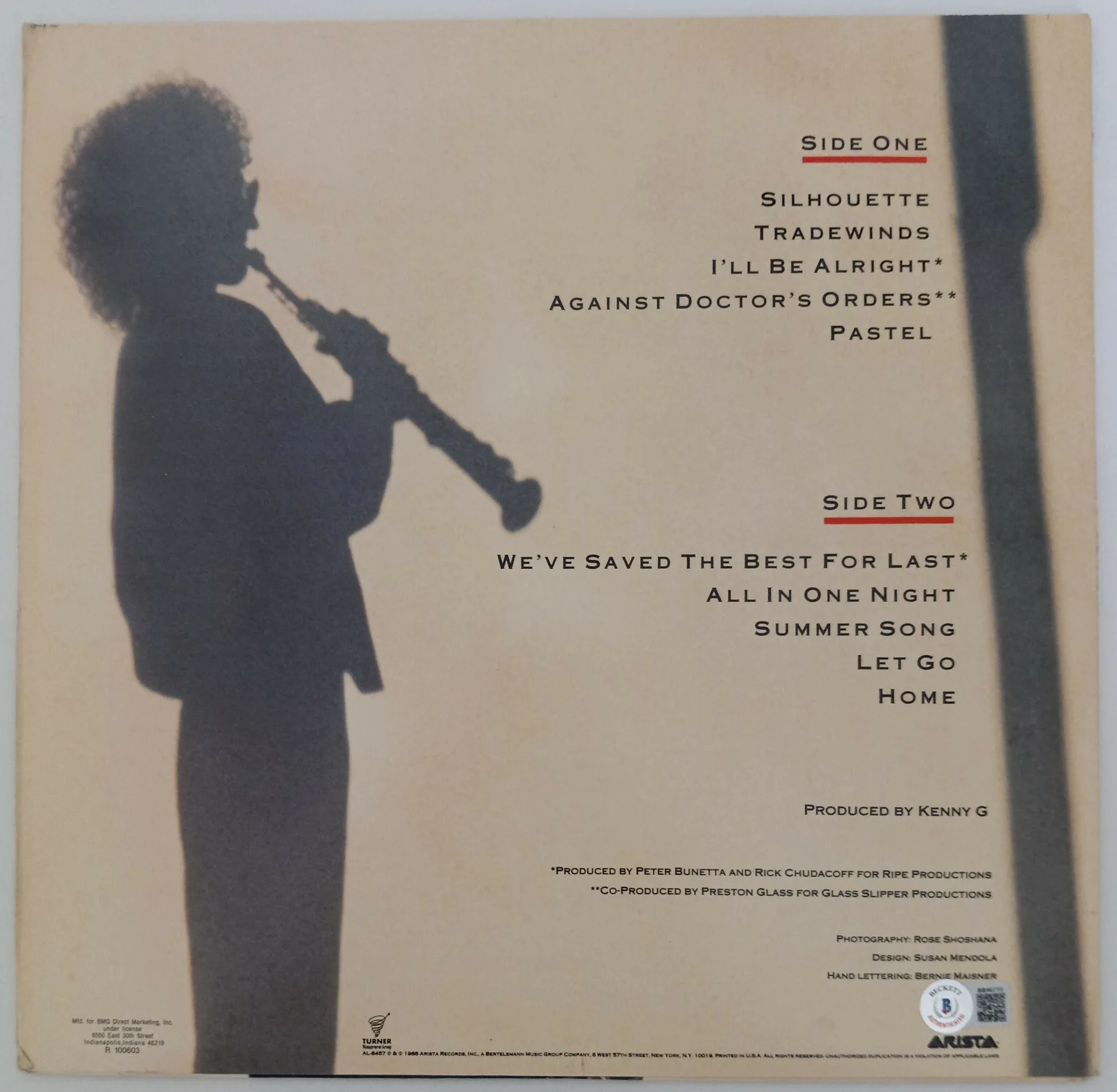 Kenny G Saxophonist signed autographed Silhouette album vinyl proof Beckett COA, image 4