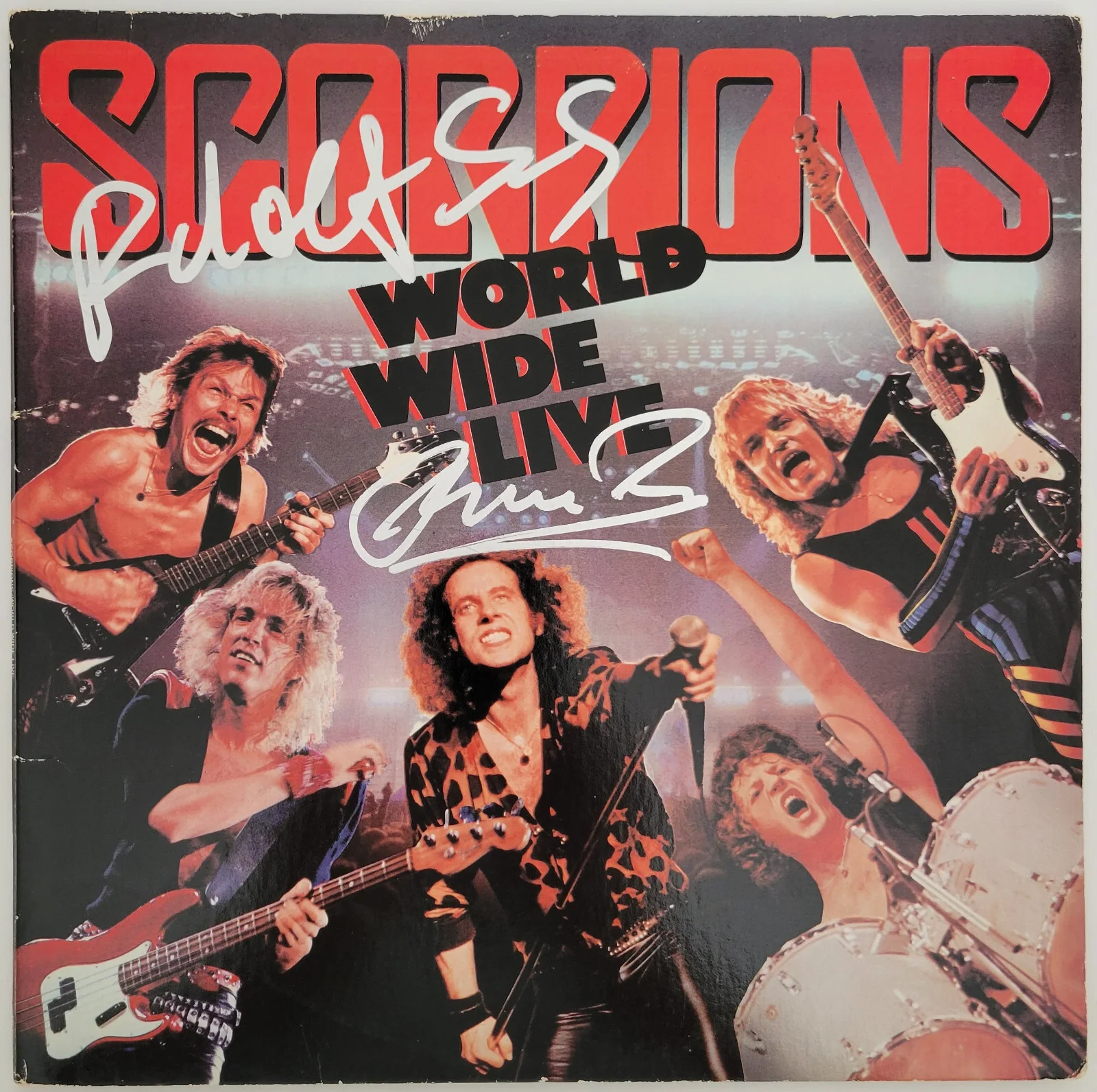 Klaus Meine Rudolf Schenker signed Scorpions World Wide Live album COA proof, image 3