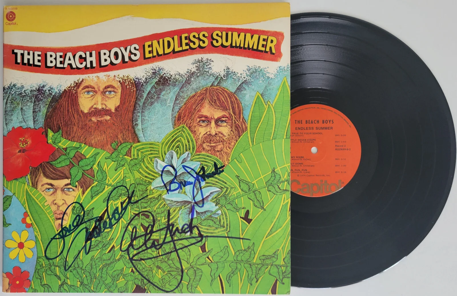 Mike Love Al Jardine Johnston signed The Beach Boys Endless Summer album Proof, image 2