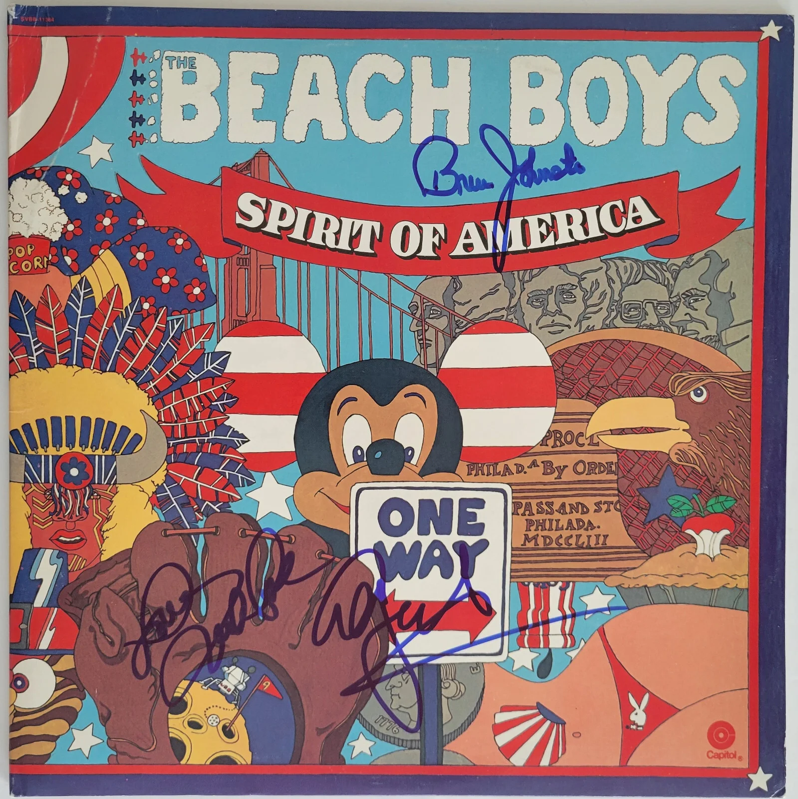 Mike Love Al Jardine Johnston signed Beach Boys Spirit of America album proof, изображение 3