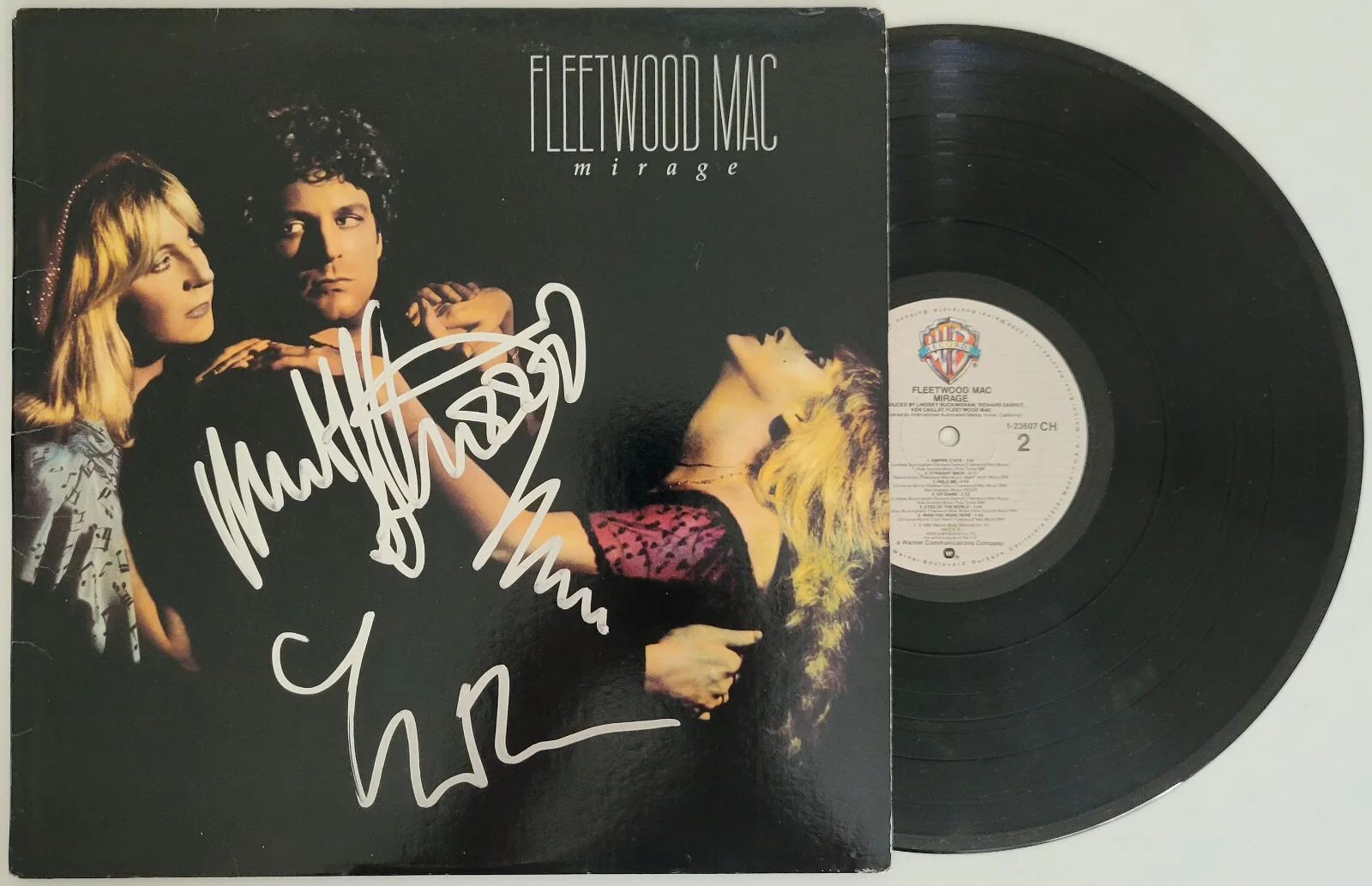 Mick Fleetwood Lindsey Buckingham signed Fleetwood Mac Mirage album vinyl proof, изображение 2