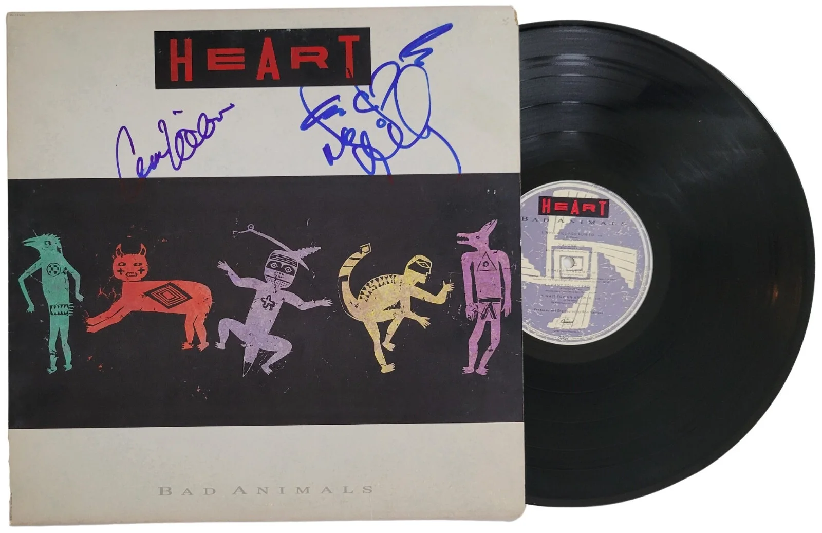 Nancy Wilson & Ann Wilson Signed Heart Bad Animals Album Vinyl Proof COA Auto, изображение 2