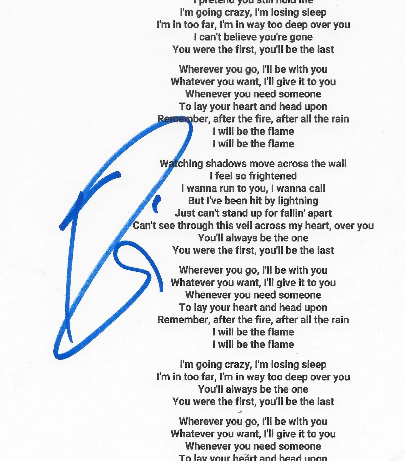 Robin Zander Signed Cheap Trick The Flame Lyrics Sheet COA Proof Autographed, image 3