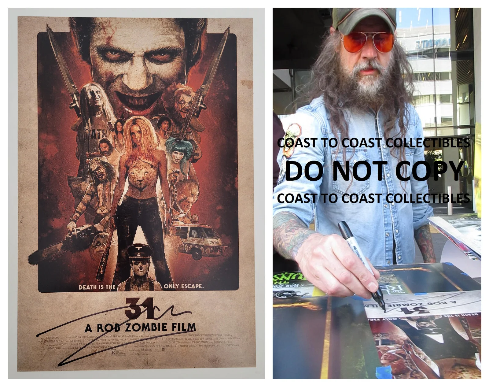Rob Zombie — Rob Zombie signed horror film 31 12x18 movie poster photo COA exact Proof