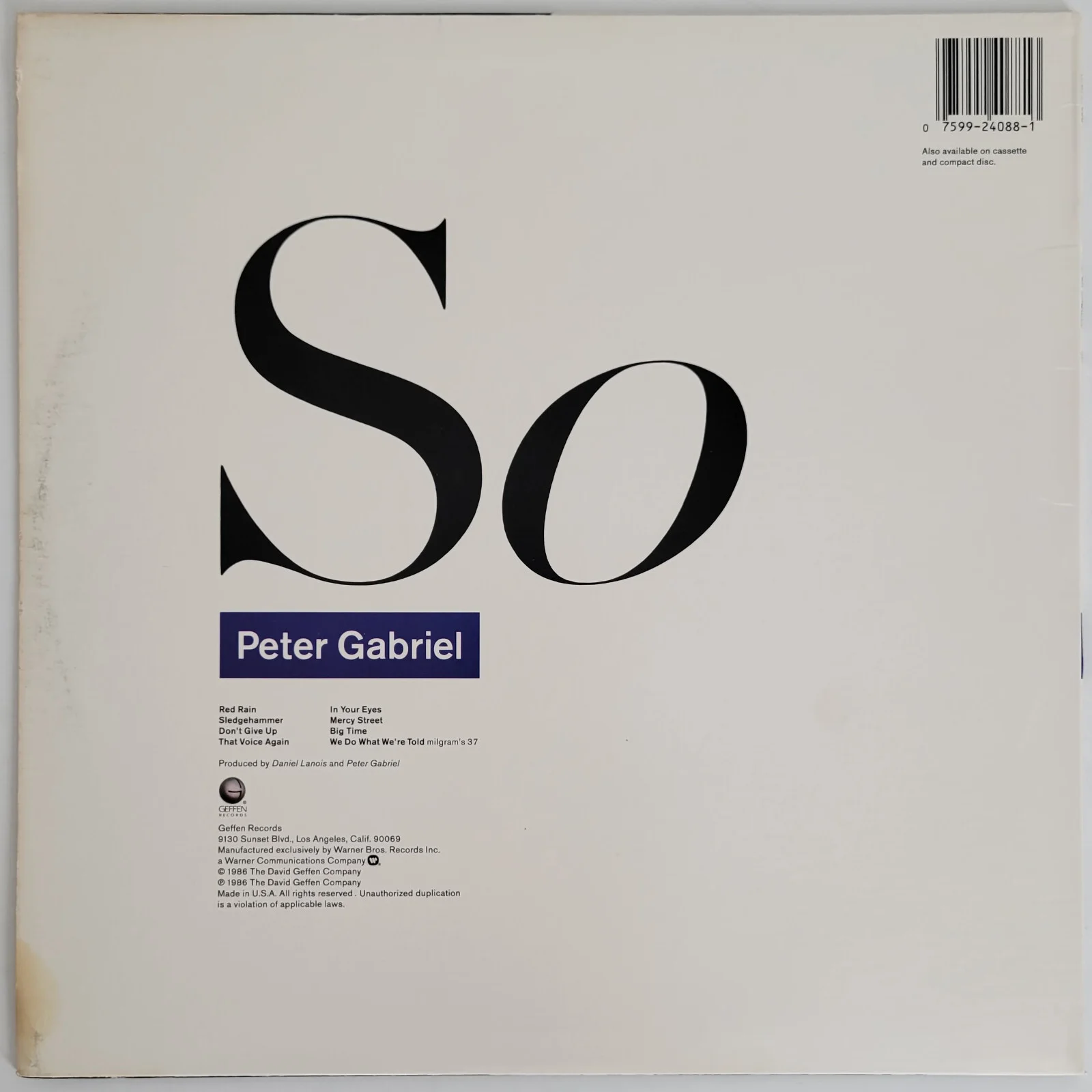 Peter Gabriel Signed So Album exact Proof COA Autographed Vinyl Record, image 5