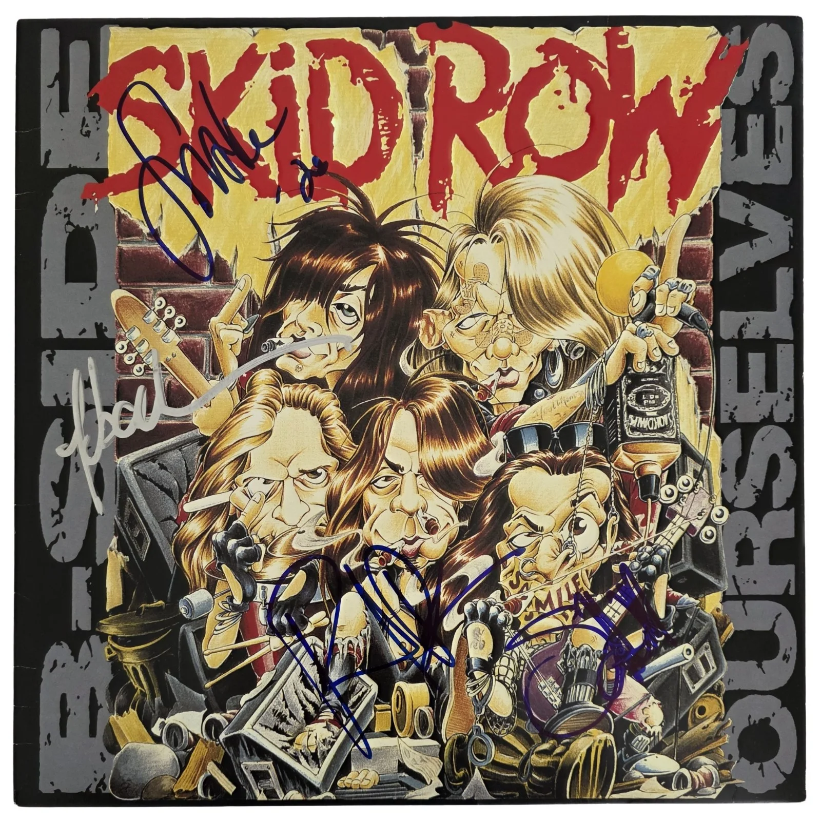 Skid Row Band Signed Album COA Proof Autographed Vinyl Sabo, Hill, Bolan, Bach, image 3
