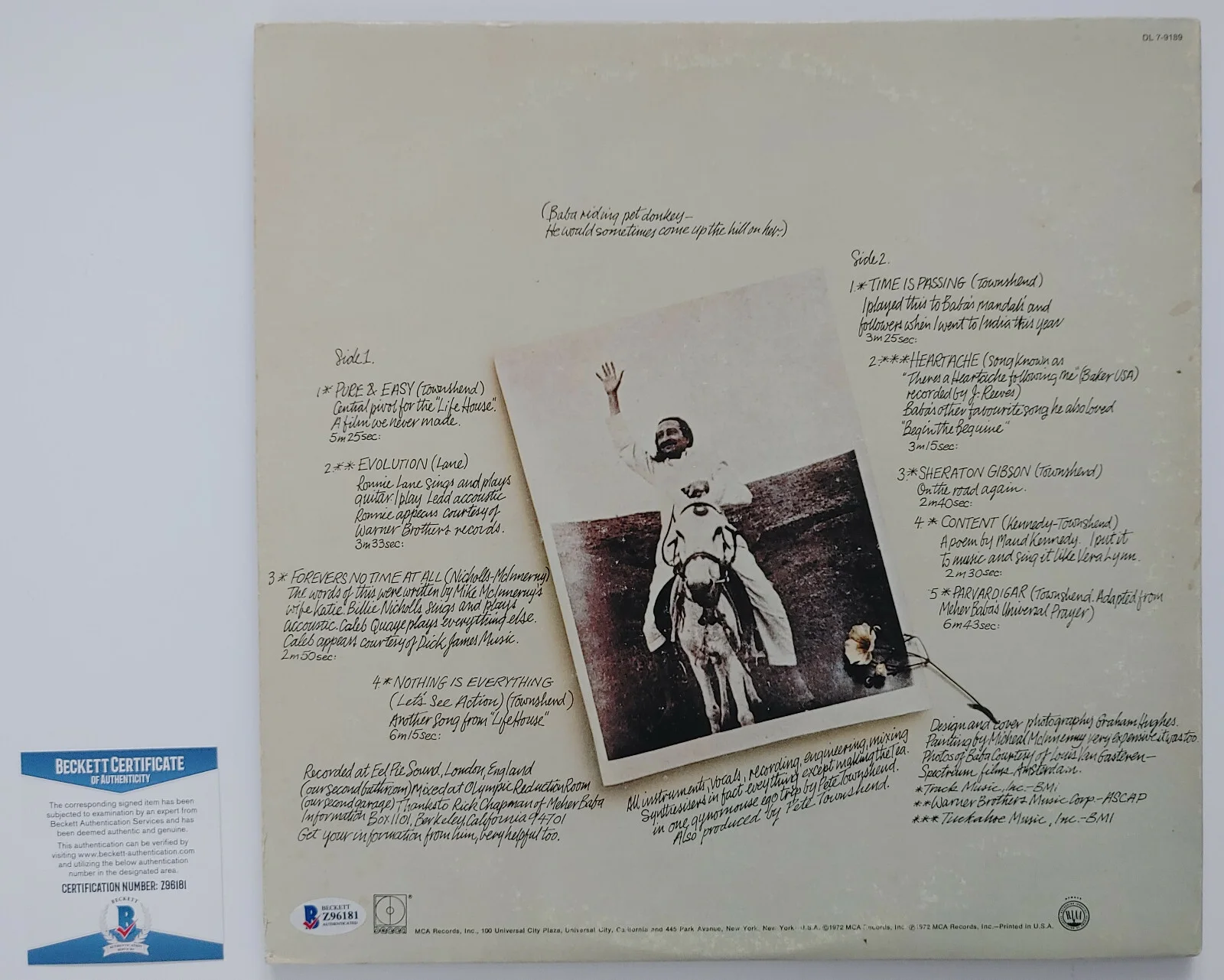 Pete Townshend autographed Who Came First album vinyl record COA proof Beckett, изображение 4