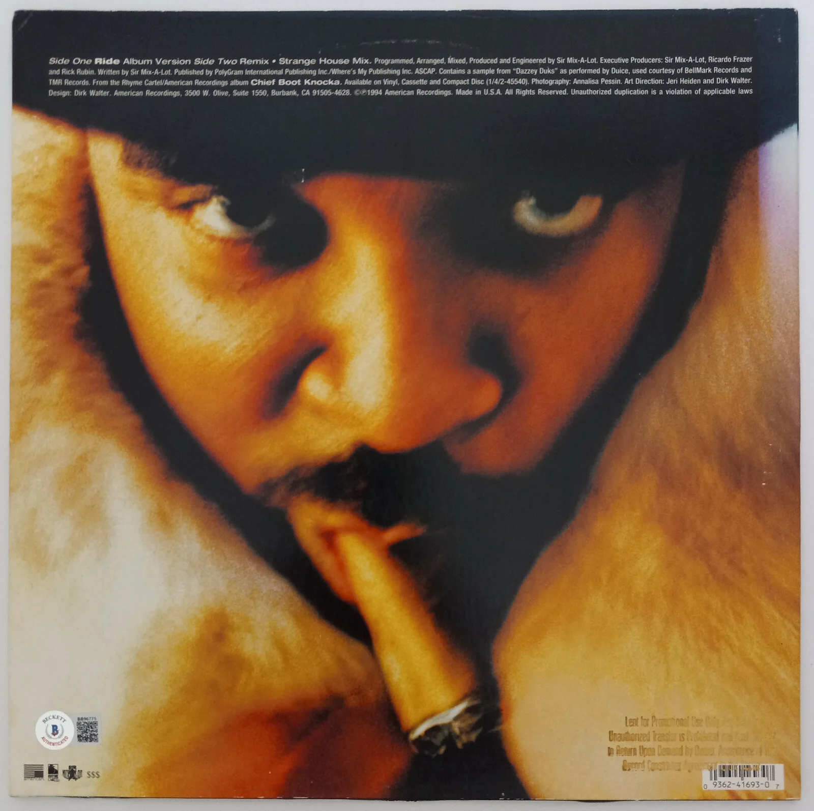 Sir Mix A Lot signed Ride album vinyl record Baby Got Back proof Beckett COA, изображение 4