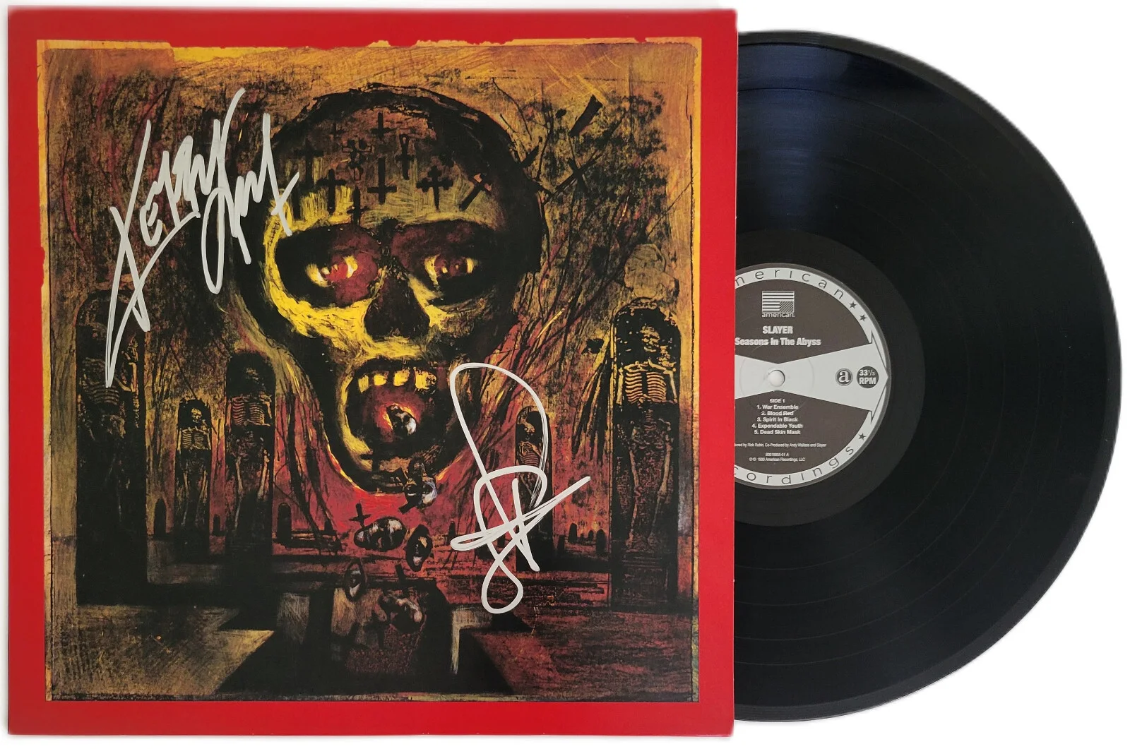 Slayer Signed Seasons in the Abyss Album COA Proof Autographed Vinyl Record, изображение 2