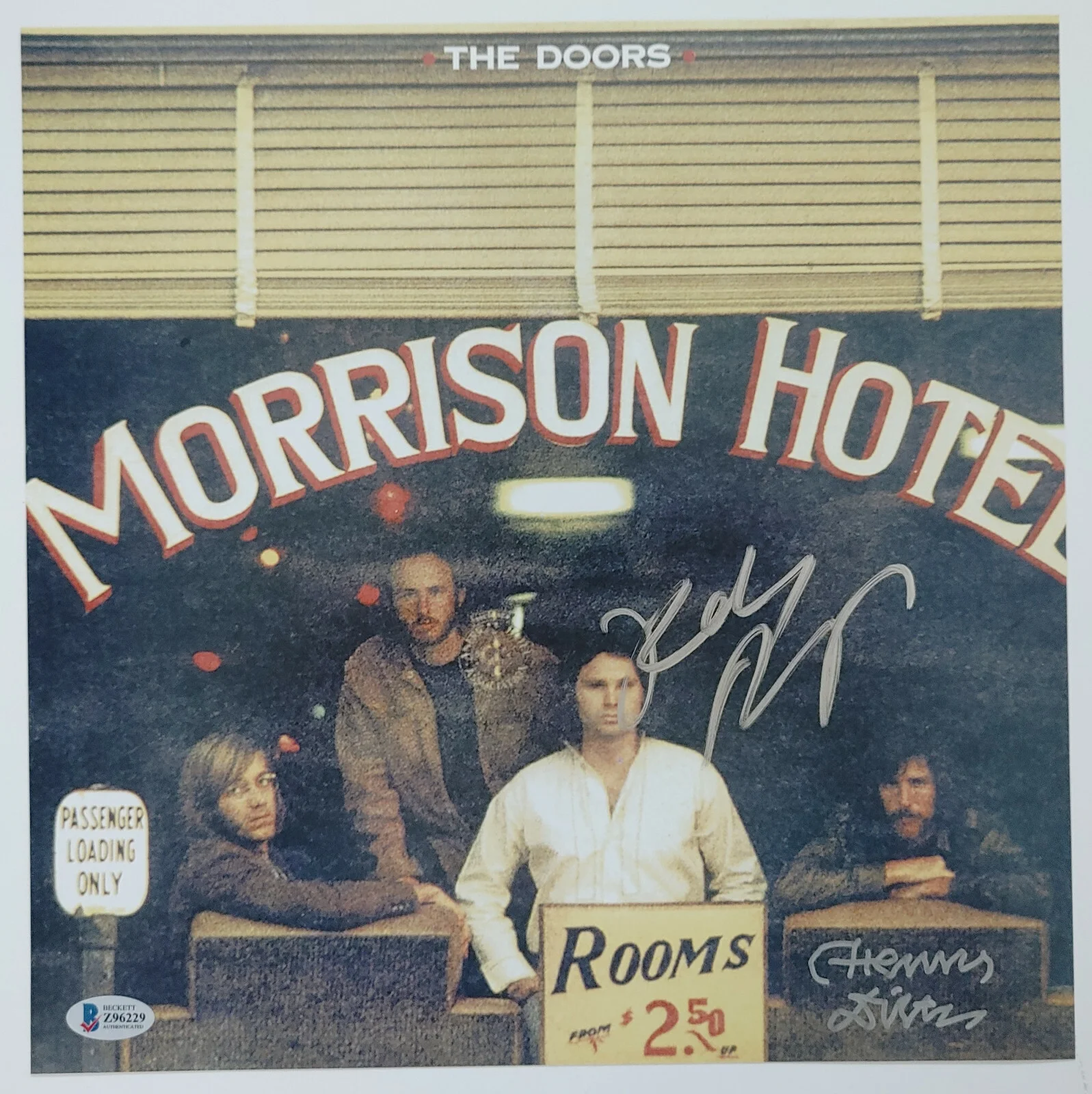 Robby Krieger Henry Diltz signed Doors Morrison Hotel 12x12 photo proof Beckett, image 2