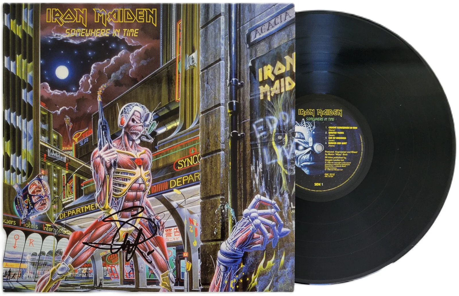 Steve Harris Signed Iron Maiden Somewhere in Time Album COA Proof Autographed, изображение 2