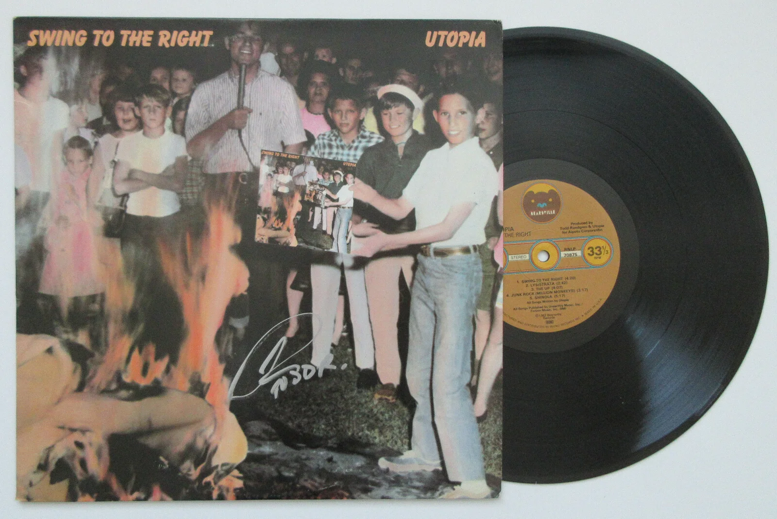Todd Rundgren signed Utopia Swing to the Right album vinyl COA proof Beckett BAS, image 2