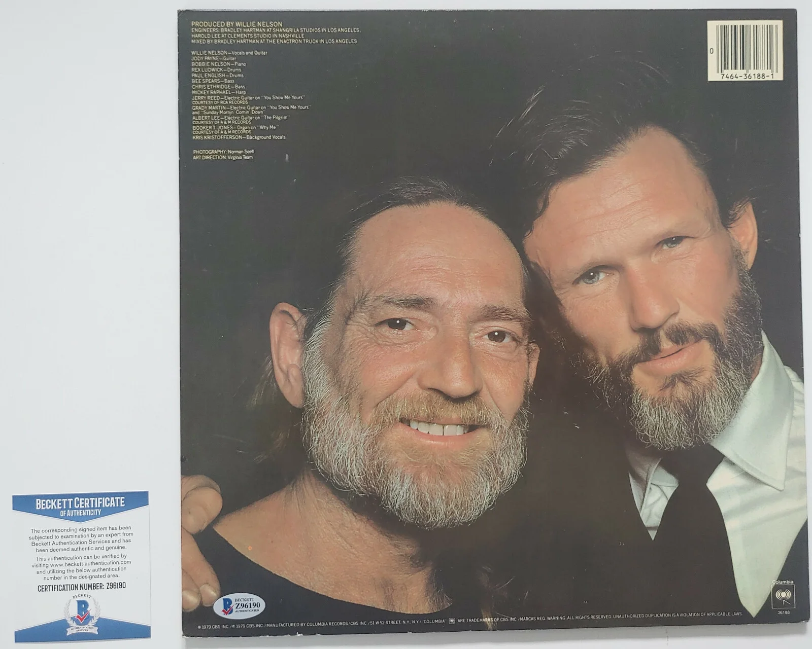 Willie Nelson autographed Sings album vinyl record exact Proof Beckett COA, image 4