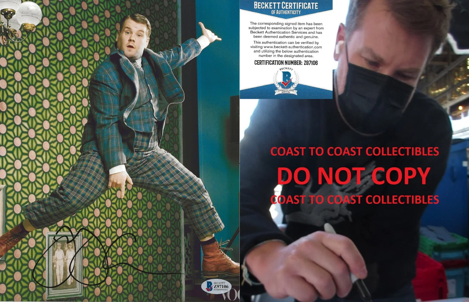 James Corden — James Corden Late Late Show comedian signed 8x10 photo Beckett COA proof auto.