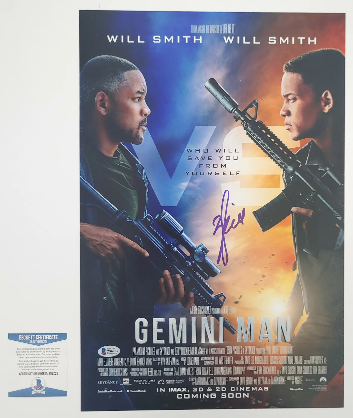 Will Smith — Will Smith signed autographed Gemini Man 12x18 movie poster photo Proof Beckett, image 4