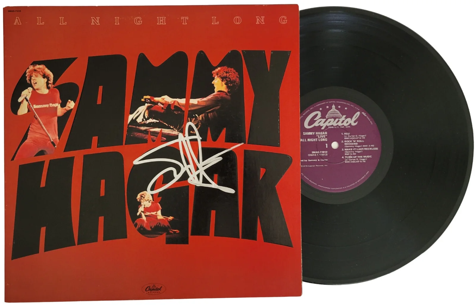 Sammy Hager signed All Night Long album vinyl Record COA exact proof autographed, изображение 2