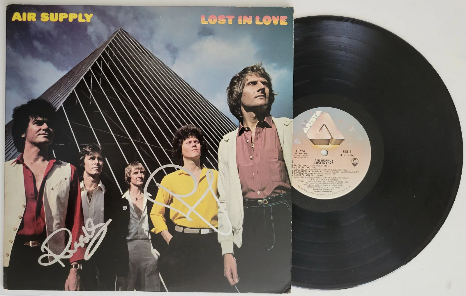 Russell Hitchcock Graham Russell signed Air Supply Lost in Love album COA proof, изображение 2