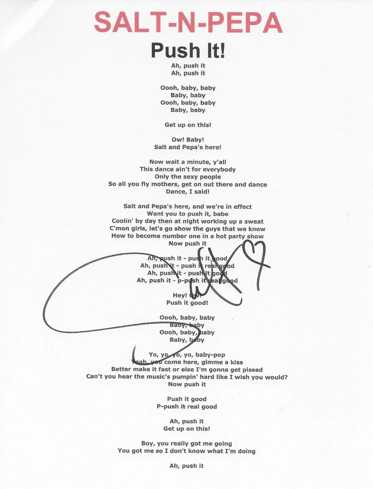 Salt Signed Salt-N-Pepa Push it Lyric Sheet COA Exact Proof Autographed, image 2