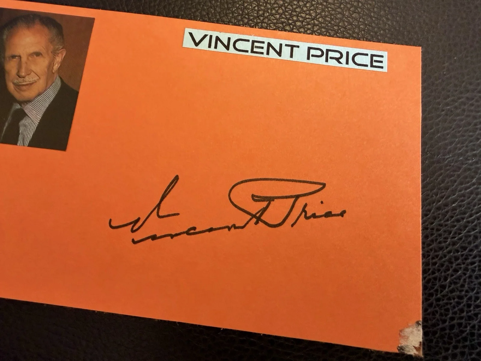 VINCENT PRICE — Vincent Price Signed 3x5 Cut Card Horror Legend House of Wax Dracula, изображение 2