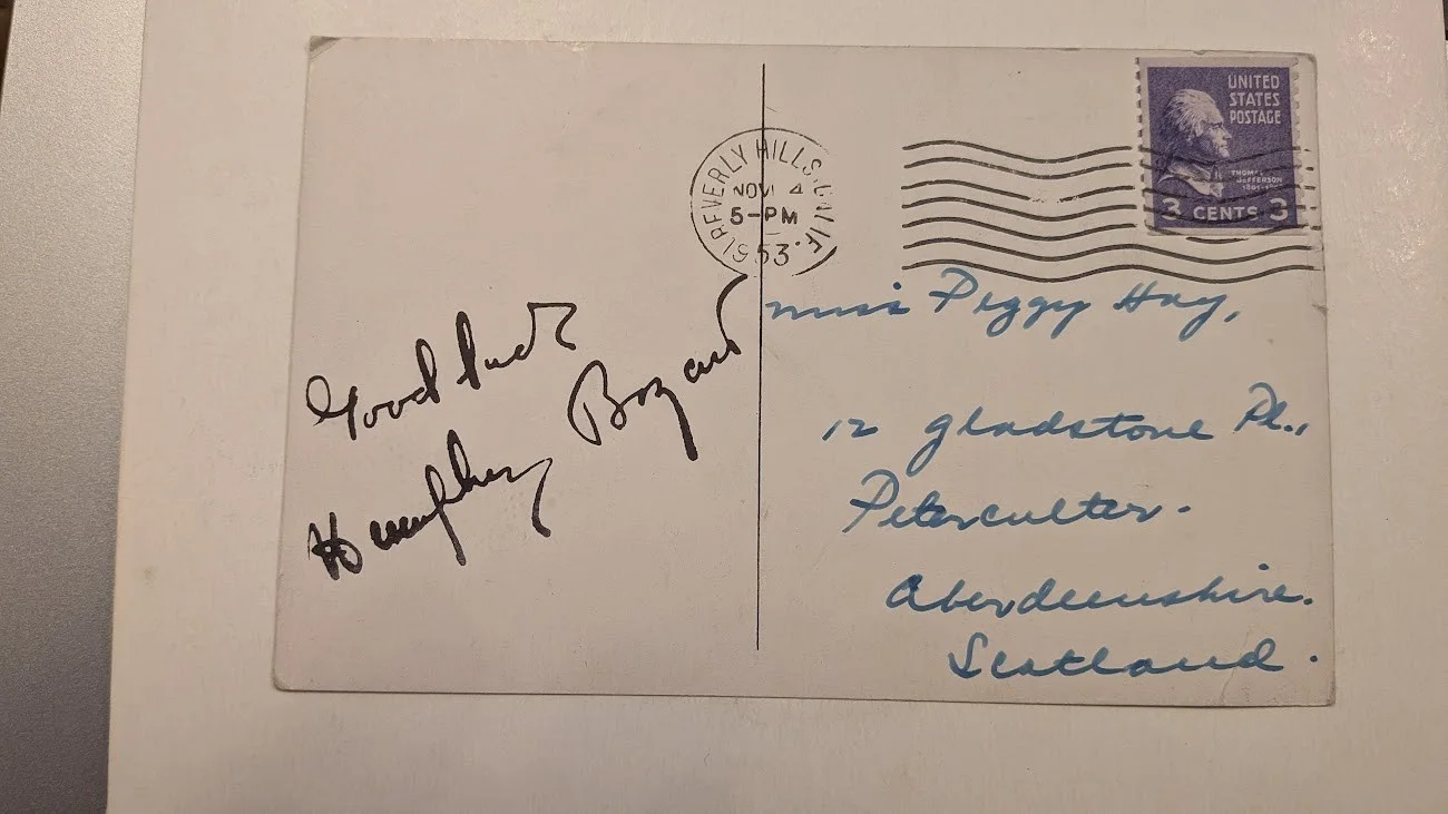vintage Actor pre printed Autograph photo card humphrey bogart postcard 1953, изображение 2