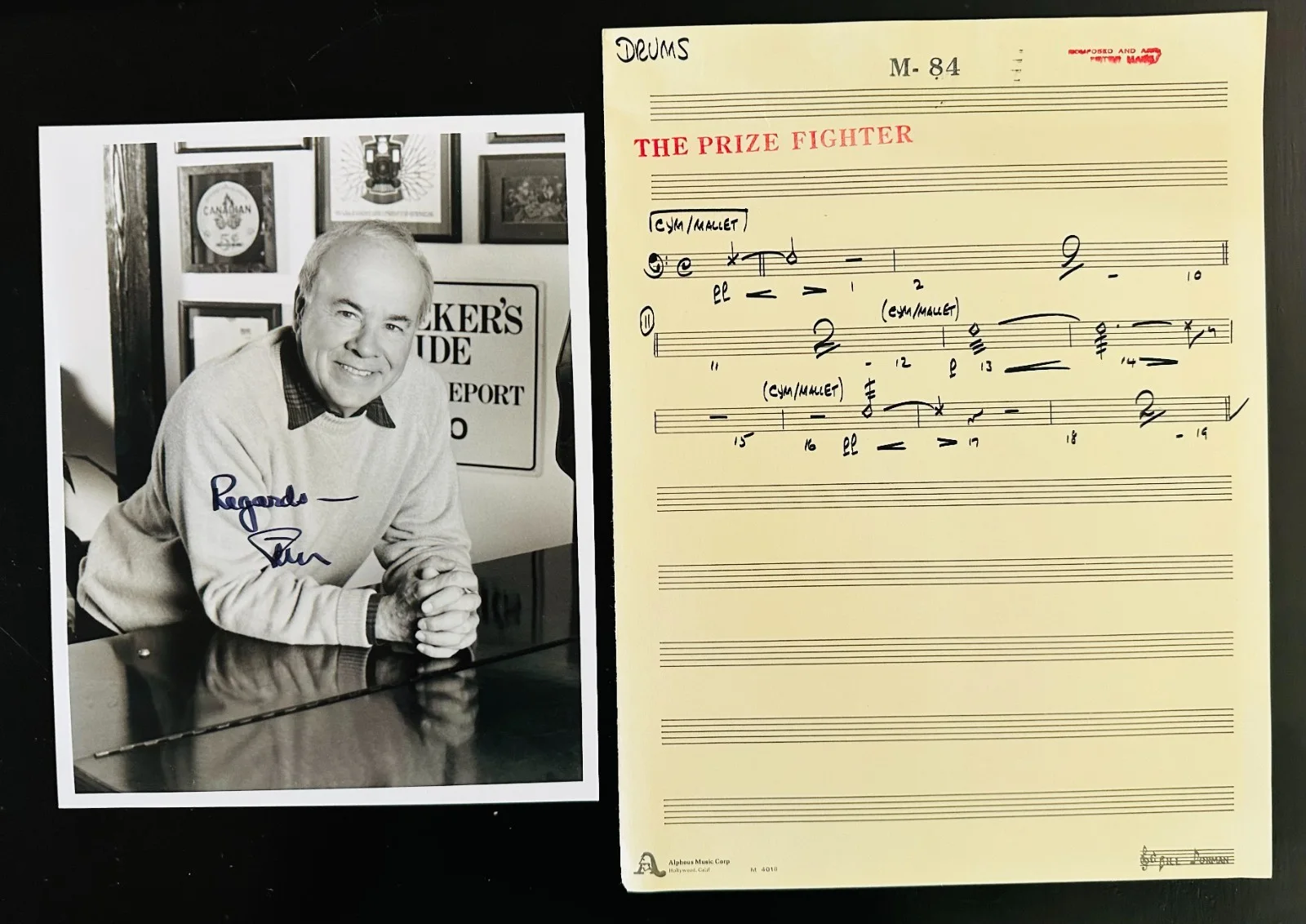 Tim Conway — Tim Conway Signed Photo + “The Prize Fighter” Music Sheet Letter & Envelope Lot